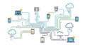 Vibrant Cloud and Device Network Diagram Illustrating Multi-Channel Data Flow Royalty Free Stock Photo