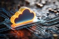 Vibrant Cloud Icon on Digital Circuit Board Technology Concept Royalty Free Stock Photo