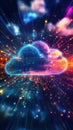 Vibrant Cloud Technology Concept Illustration with Energetic Digital Matrix Royalty Free Stock Photo