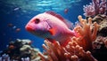 Vibrant clown fish swim in colorful underwater reef generated by AI