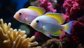 Vibrant clown fish swimming in colorful coral reef generated by AI