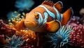 Vibrant clown fish swimming in colorful coral reef underwater generated by AI Royalty Free Stock Photo