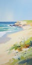 Vibrant Coastal Landscape Painting: Ocean, Beach, And Dune