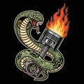 Vibrant Cobra Snake Coiled Around Flaming Engine Piston Illustration Royalty Free Stock Photo