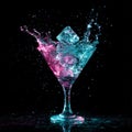 Dynamic Cocktail Splash with Ice Cubes and Neon Lighting Royalty Free Stock Photo
