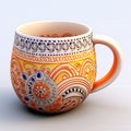 Indian Motif Orange Mug - Realistic 3d Model With Detailed Penciling