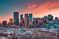 Winter Sunset Sky Over Downtown Calgary Royalty Free Stock Photo
