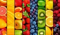 Wholesome Medley: Collage of Fresh Fruits and Berries - A Tapestry of Nature\'s Delights