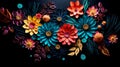 Vibrant Collage Of Colorful Paper Flowers On A Dark Aquamarine And Amber Background