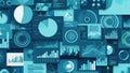 A vibrant collage of data visualization charts and graphs in blue hues Royalty Free Stock Photo