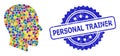 Rubber Personal Trainer Stamp Seal and Colored Collage Gentleman Profile Royalty Free Stock Photo