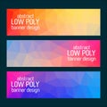 A vibrant collection of abstract low-poly banner designs featuring warm, cool, and gradient color schemes