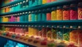 A vibrant collection of candy jars in a retail store generated by AI
