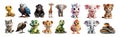 Vibrant Collection of Cartoon Animals: Frogs, Birds, Bears, Giraffes, Elephants, Unicorns, Pigs, Tigers, Wolves, and