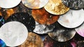 A vibrant collection of circular textures and patterns, showcasing various colors and finishes Royalty Free Stock Photo