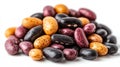 Colorful collection of beans with different textures and patterns on a white surface Royalty Free Stock Photo