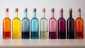 A vibrant collection of colorful bottles in a row generated by AI