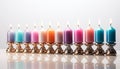 A vibrant collection of colorful candles in a row generated by AI