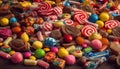 A vibrant collection of colorful candy decorations generated by AI