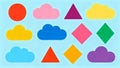 A vibrant collection of colorful geometric shapes and cloud-like forms arranged on a soft blue background Royalty Free Stock Photo