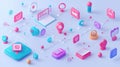 A Vibrant Collection of Colorful Objects Showcasing Optimized Technical Support Icons on a Blue Background
