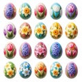 A vibrant collection of colorful, patterned easter eggs displayed in a grid layout Royalty Free Stock Photo