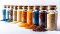 Assortment of Colorful Powders in Glass Vials Royalty Free Stock Photo