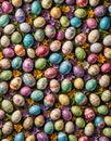 A vibrant collection of decorated Easter eggs, artistically arranged