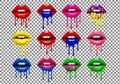 Vibrant collection of dripping lipstick designs on transparent background Royalty Free Stock Photo