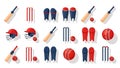 Flat Design Cricket Equipment Collection on White Background Royalty Free Stock Photo
