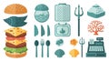 Flat Design Food, Seafood, and Summer Icons Collection Royalty Free Stock Photo