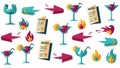 Flat Design Cocktail, Menu, Arrow, and Fire Icons Set Royalty Free Stock Photo