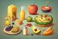 Fruit and vegetable icons set with fresh juice and smoothie isolated Royalty Free Stock Photo