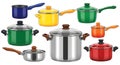 Assortment of Colorful Cooking Pots and Pans Royalty Free Stock Photo