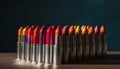 A vibrant collection of multi colored lipsticks for glamorous beauty generated by AI