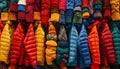 A vibrant collection of multi colored winter clothing in a store