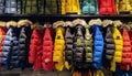 A vibrant collection of multi colored winter clothing in a store