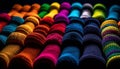 A vibrant collection of multi colored woolen clothing in a store generated by AI