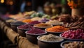 A vibrant collection of spices in a close up bowl generated by AI