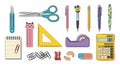 Colorful assortment of school and office supplies Royalty Free Stock Photo