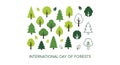 International Day of Forests - Diverse Tree Illustrations Royalty Free Stock Photo