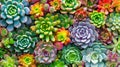 Vibrant Collection of Succulents in Full Bloom Close Up