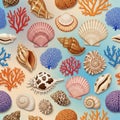 A vibrant collection of various seashells and coral illustrations against a gradient blue Royalty Free Stock Photo