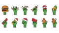 Quirky Green Hands Holding Festive and Food Icons Set Royalty Free Stock Photo