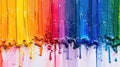 A vibrant color bar emerges from sheets of melted crayons aligned in a rainbow spectrum, Ai Generated Royalty Free Stock Photo