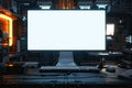 Futuristic Workspace with Blank Monitor Screen Royalty Free Stock Photo