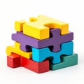 Vibrant color puzzle pieces neatly arranged on a pristine white background, Ai Generated Royalty Free Stock Photo