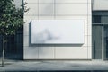 Blank Outdoor Billboard Sign on Modern Building Facade with Glass Entrance Tree Royalty Free Stock Photo