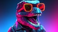 Vibrant colored dinosaur closeup, wearing sunglasses, in fun design. Royalty Free Stock Photo