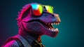 Vibrant colored dinosaur closeup, wearing sunglasses, in fun design. Royalty Free Stock Photo